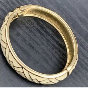 Banana Republic - Wide Enamel Hinged Cuff Bangle Bracelet | Cream & Gold Chevron